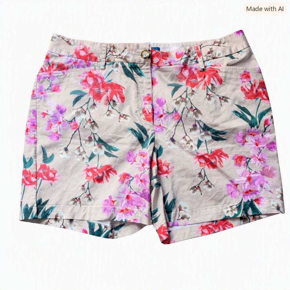 Lands' End Chino Floral shorts Size 14 Mid Rise